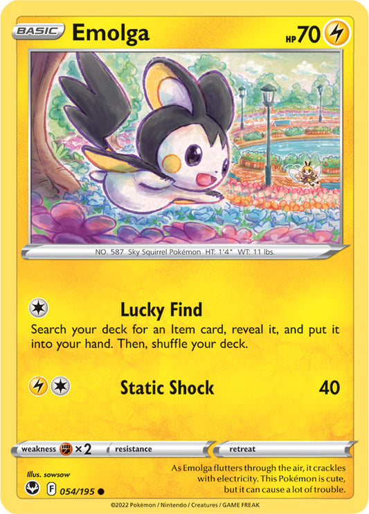 Emolga Base Card #054/195 2022 Sword & Shield Silver Tempest Pokemon Card