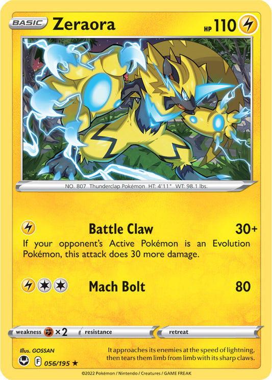 Zeraora Rare Base Card #056/195 2022 Sword & Shield Silver Tempest Pokemon Card