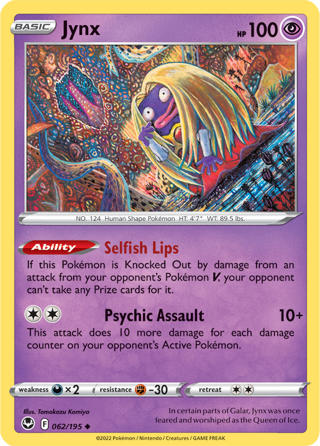 Jynx Base Card #062/195 2022 Sword & Shield Silver Tempest Pokemon Card