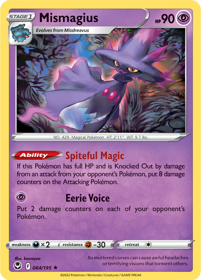 Mismagius Rare Base Card #064/195 2022 Sword & Shield Silver Tempest Pokemon Card