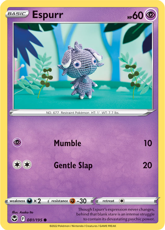 Espurr Base Card #081/195 2022 Sword & Shield Silver Tempest Pokemon Card