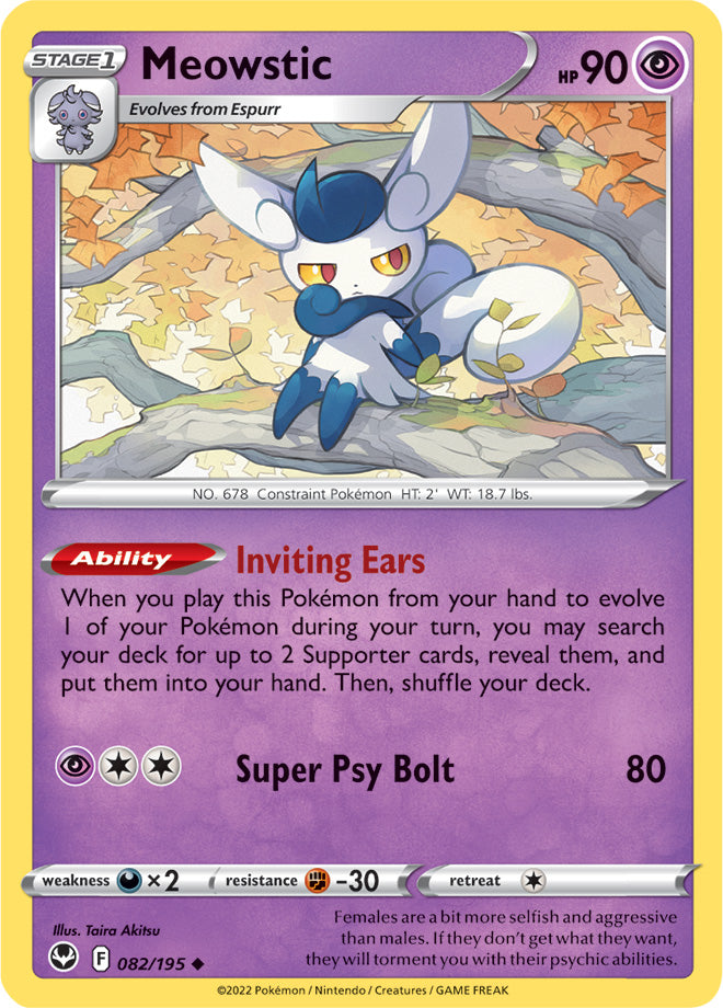 Meowstic Base Card #082/195 2022 Sword & Shield Silver Tempest Pokemon Card