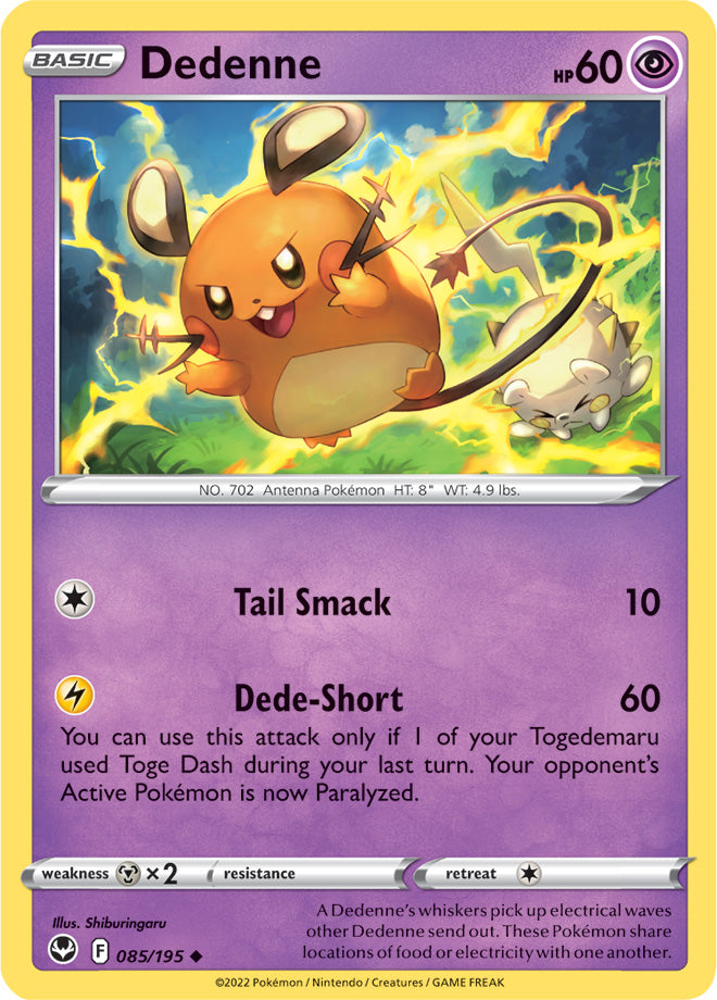 Dedenne Base Card #085/195 2022 Sword & Shield Silver Tempest Pokemon Card