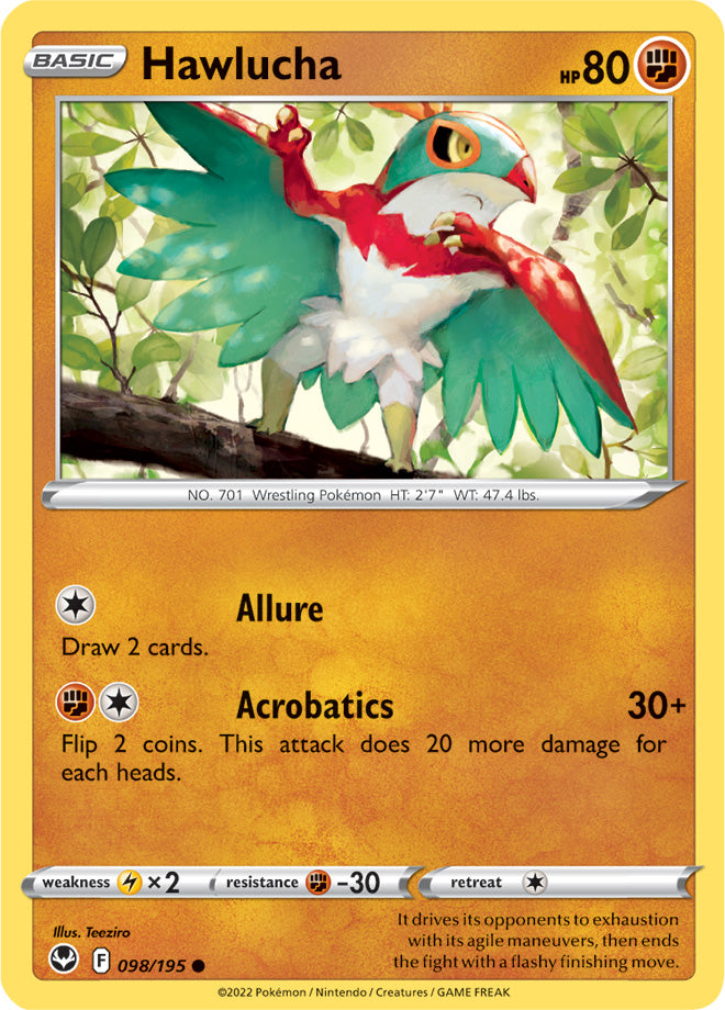 Hawlucha Base Card #098/195 2022 Sword & Shield Silver Tempest Pokemon Card