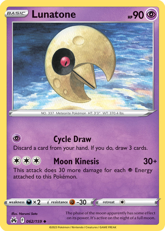 Lunatone Base Card #062/159 2023 Crown Zenith Pokemon Card