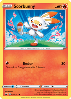 Scorbunny #030/202 Base Card Pokémon Card Sword & Shield