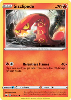 Sizzlipede #038/202 Base Card Pokémon Card Sword & Shield