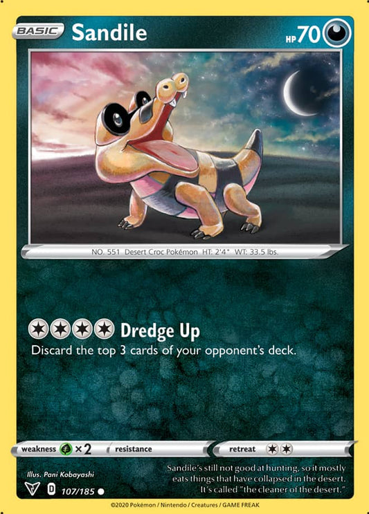 Sandile Base card #107/185 Pokémon Card Vivid Voltage