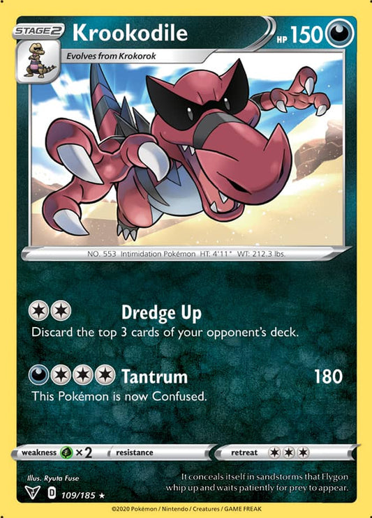 Krookodile Rare Base card #109/185 Pokémon Card Vivid Voltage