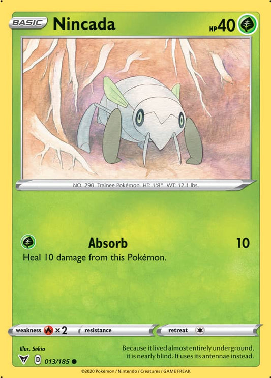 Nincada Base card #013/185 Pokémon Card Vivid Voltage