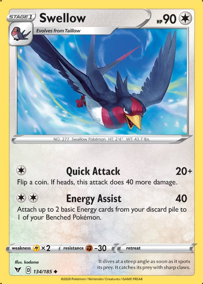 Swellow Base card #134/185 Pokémon Card Vivid Voltage