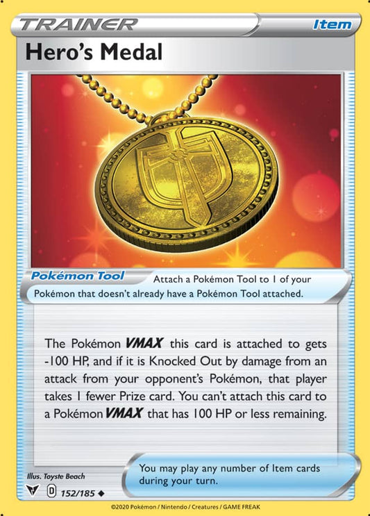 Hero's Medal Trainer Base card #152/185 Pokémon Card Vivid Voltage