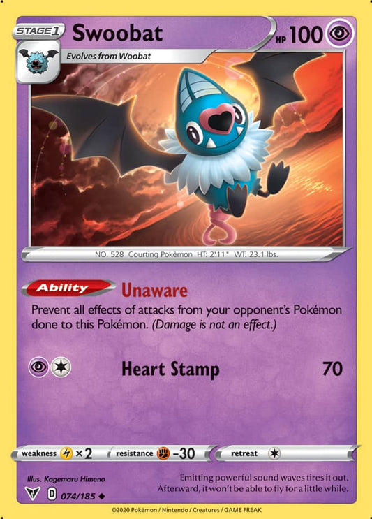 Swoobat Base card #074/185 Pokémon Card Vivid Voltage
