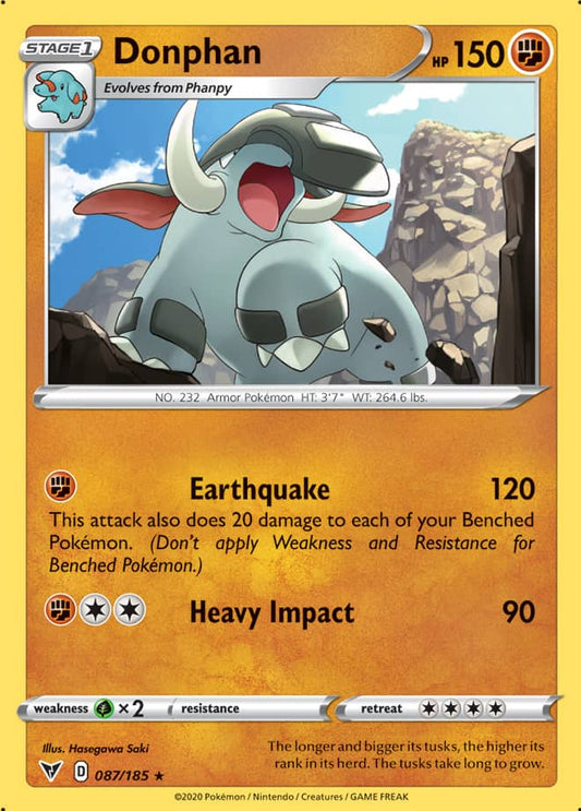 Donphan Rare Base card #087/185 Pokémon Card Vivid Voltage