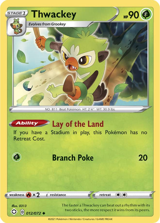 Thwackey Base card #012/072 Pokémon Card Shining Fates