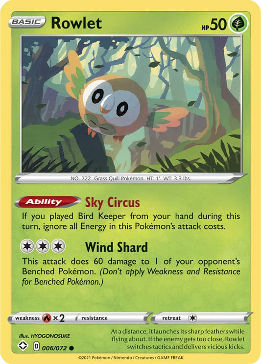 Rowlet Base card #006/072 Pokémon Card Shining Fates