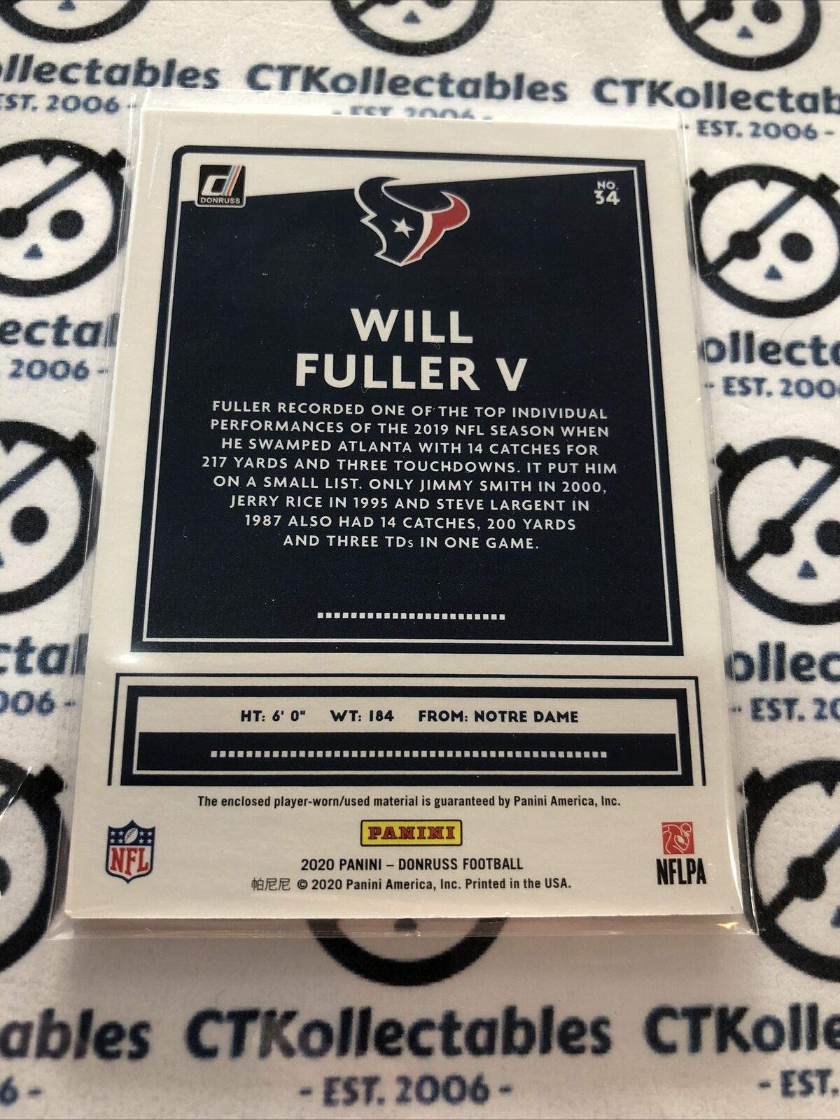 2020 NFL Donruss Will Fuller V Threads Jersey Texans #34