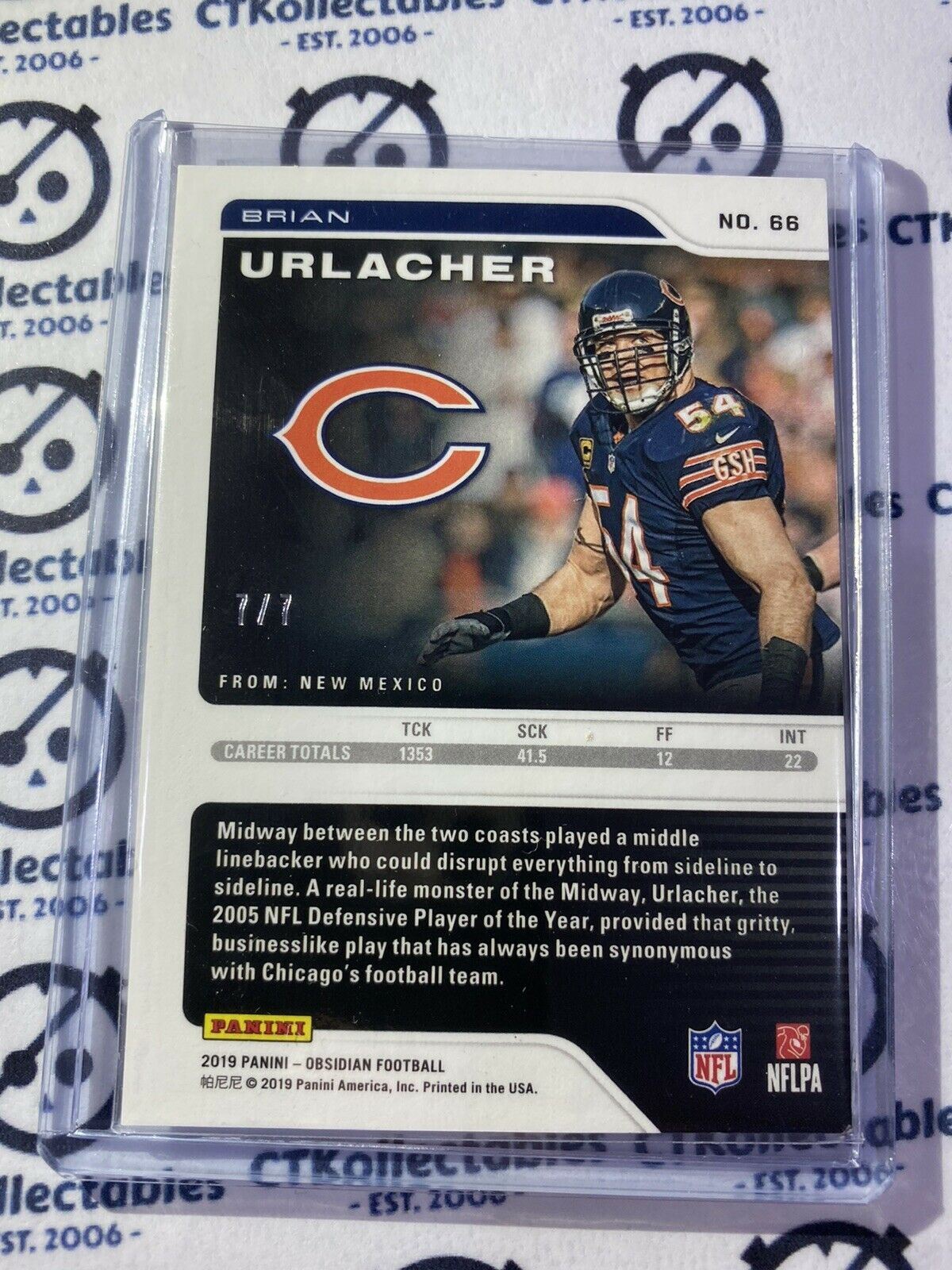 2019 NFL OBSIDIAN BRIAN URLACHER ELECTRIC ETCH CONTRA #7/7 CASE HIT SSP BEARS