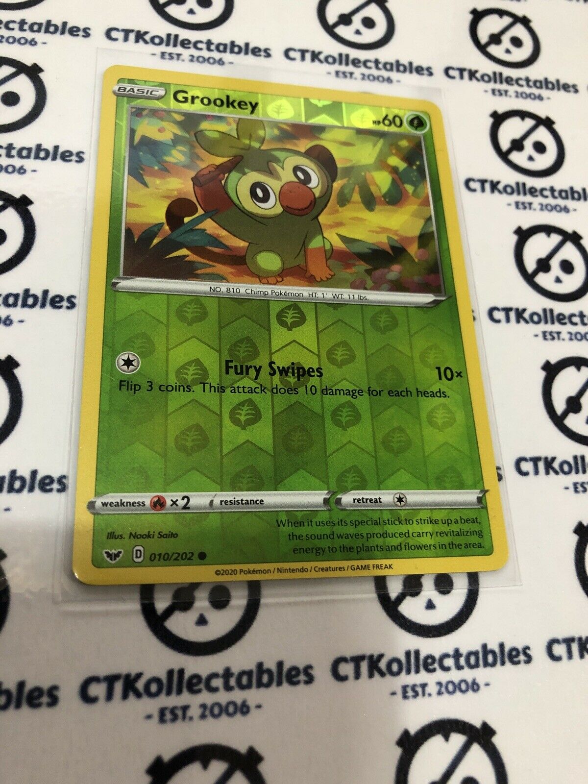 Grookey Reverse Holo #010/202 Common Pokémon Card Sword & Shield