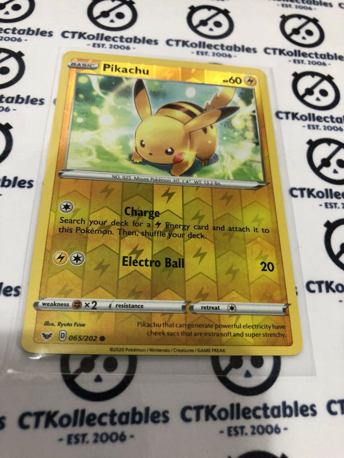 Pikachu Reverse Holo #065/202 Common Pokémon Card Sword & Shield