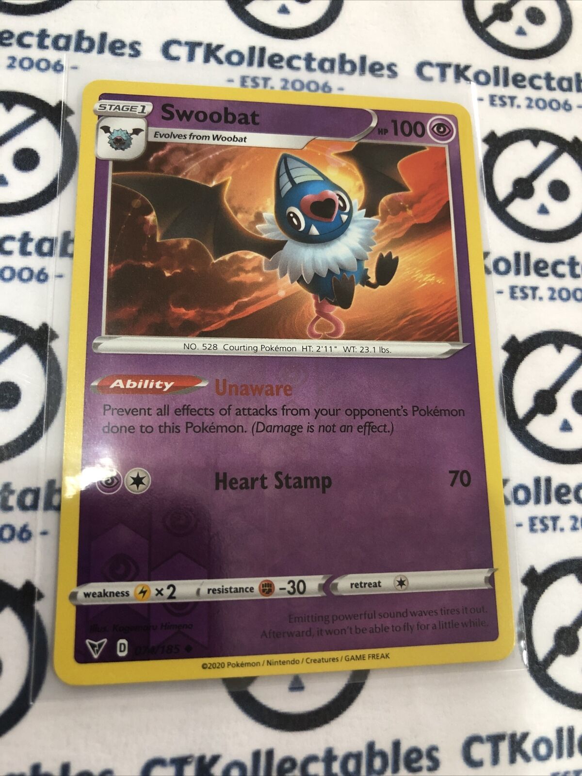 Swoobat #074/185 Reverse Holo Uncommon- Pokemon Card Vivid Voltage