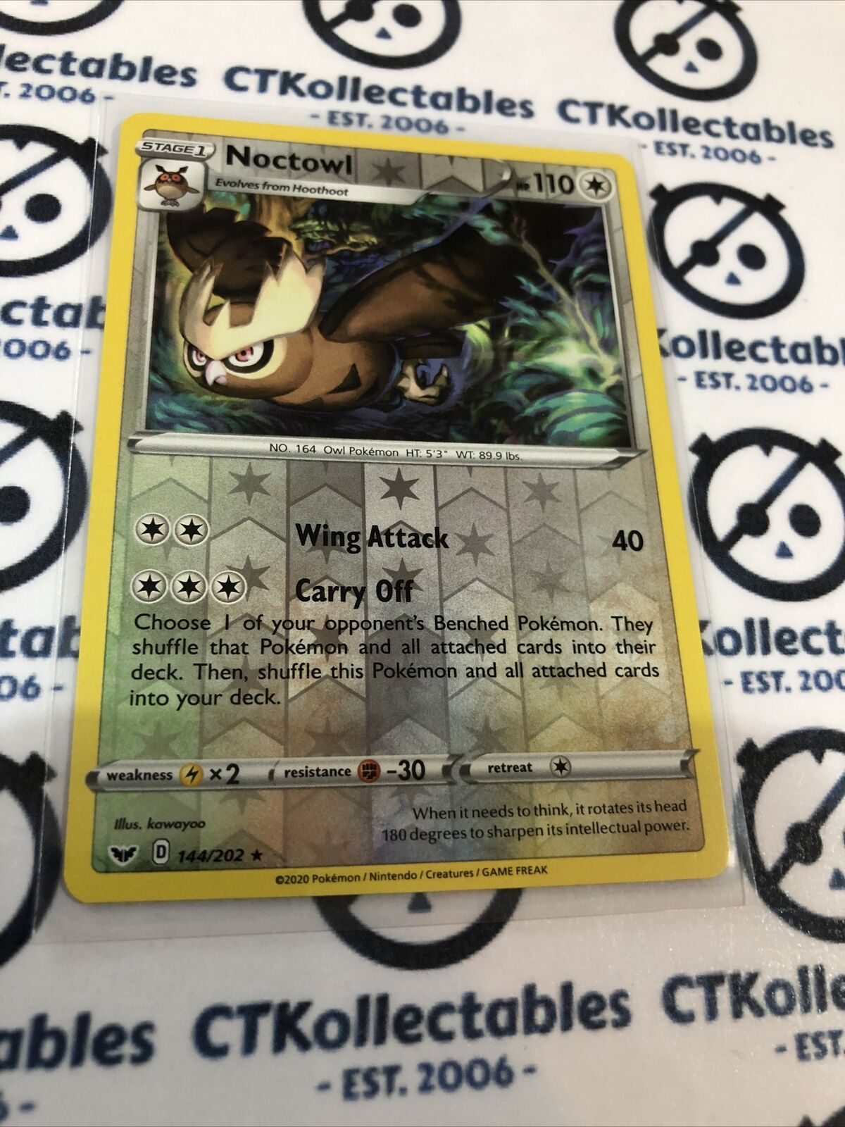 Noctowl Reverse Holo #144/202 Rare Pokémon Card Sword & Shield