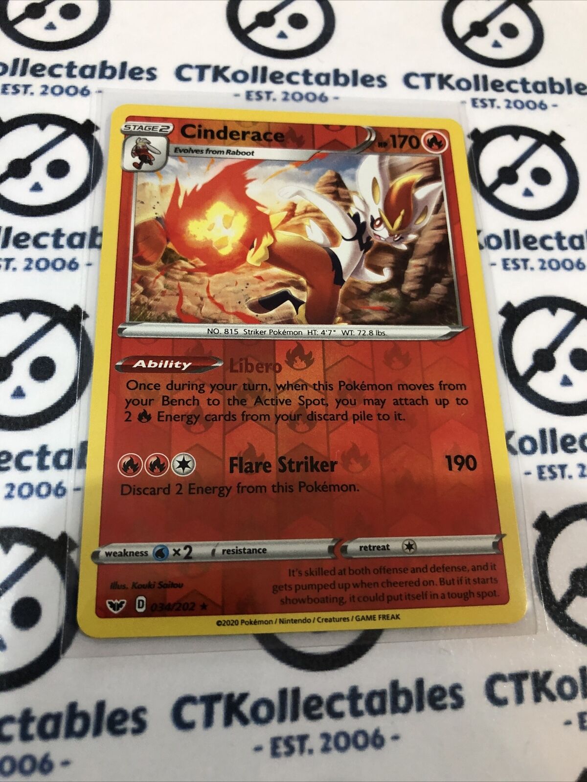 Cinderace Reverse Holo #034/202 Rare Pokémon Card Sword & Shield