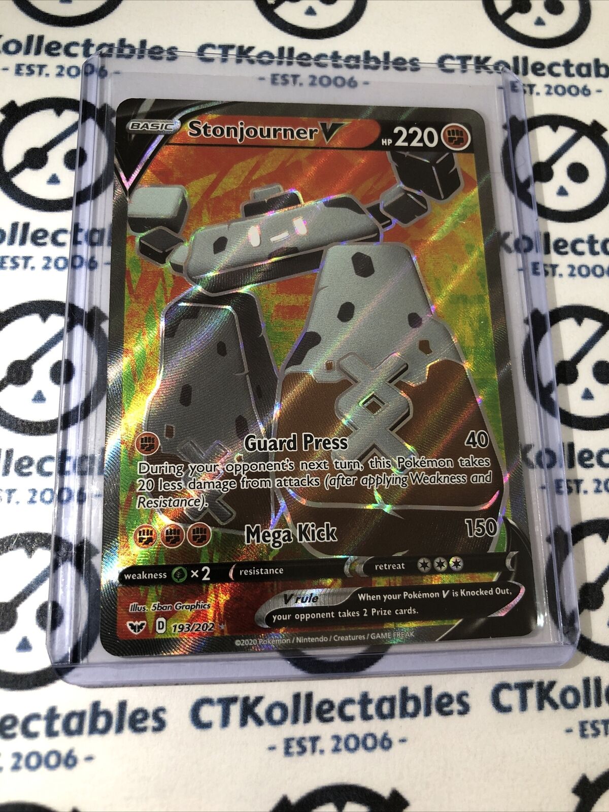 Stonjourner V #193/202 Full Art Ultra Rare Pokémon Card Sword & Shield