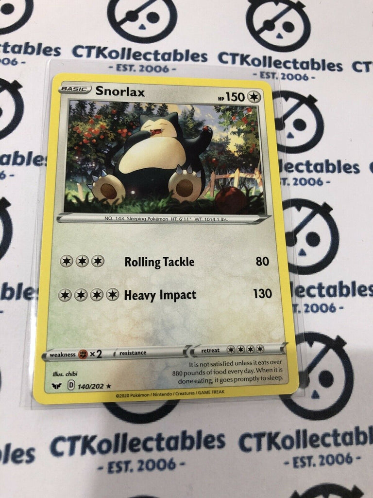 Snorlax #140/202 Rare Pokmon Card Sword & Shield CTKollectables Snorlax #140/202 Rare Pokmon Card Sword & Shield CTKollectables