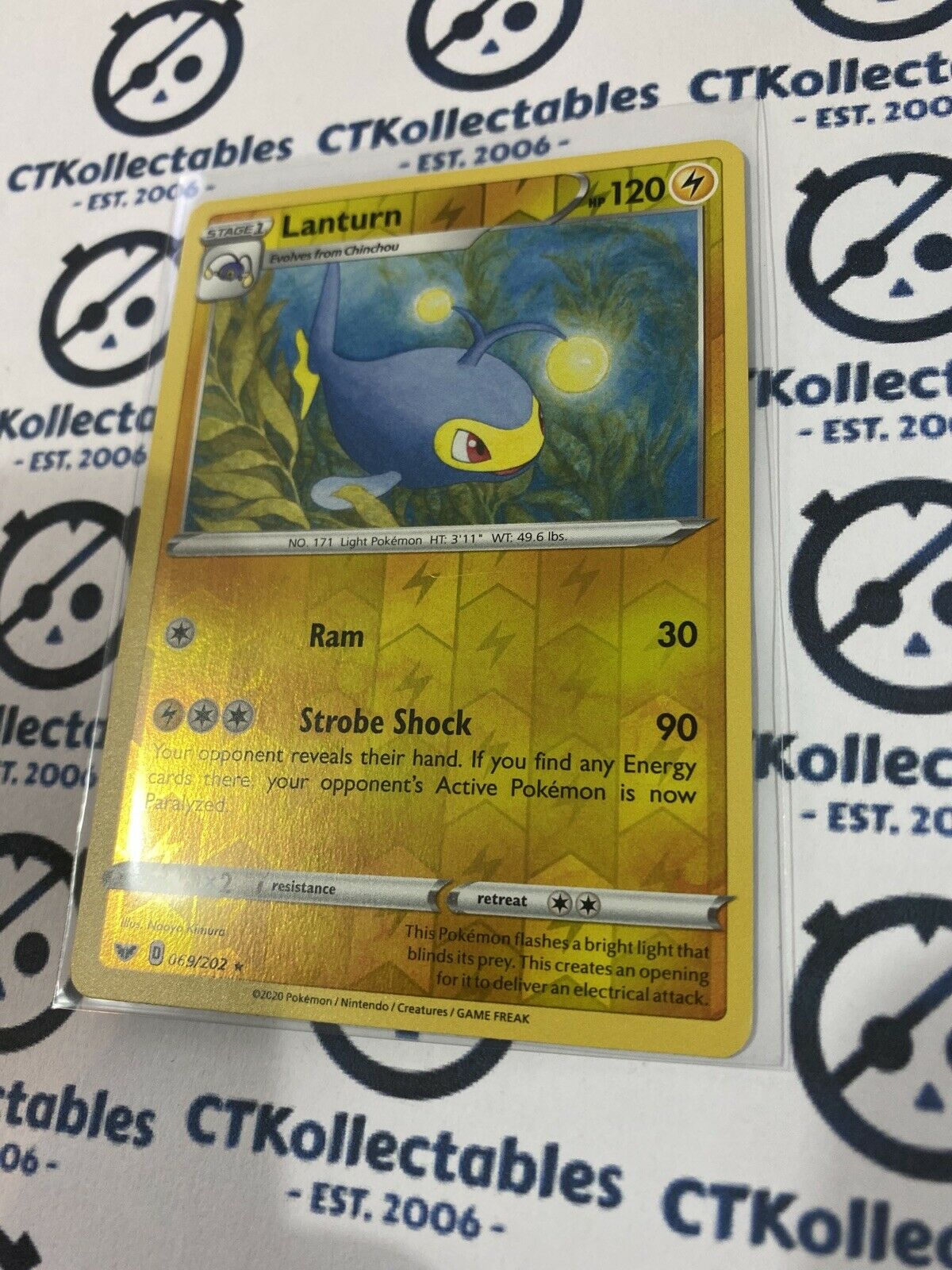 Lanturn #069/202 Reverse Holo Rare Pokémon Card Sword & Shield