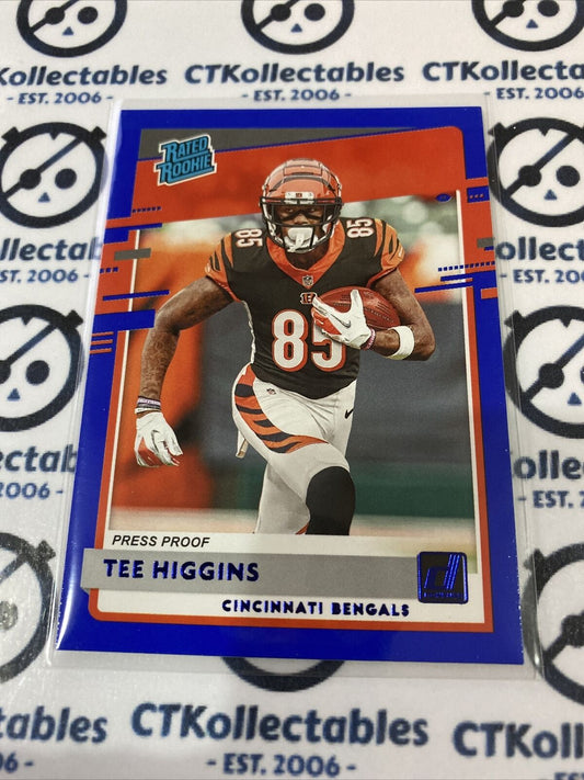 2020 NFL Donruss Blue Press Proof Tee Higgins Rated Rookie #310 Bengals