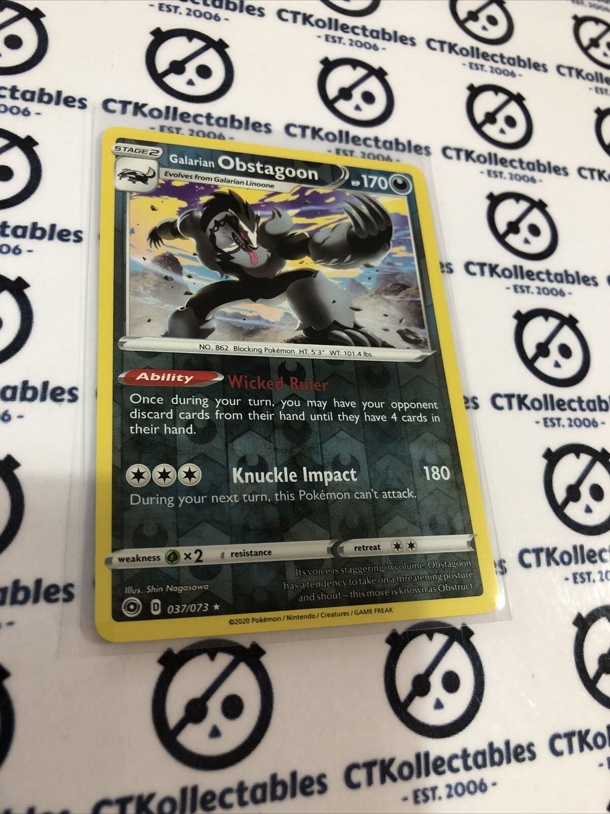 Galarian Obstagoon #037/073 Reverse Holo Rare Pokémon Card Champions Path