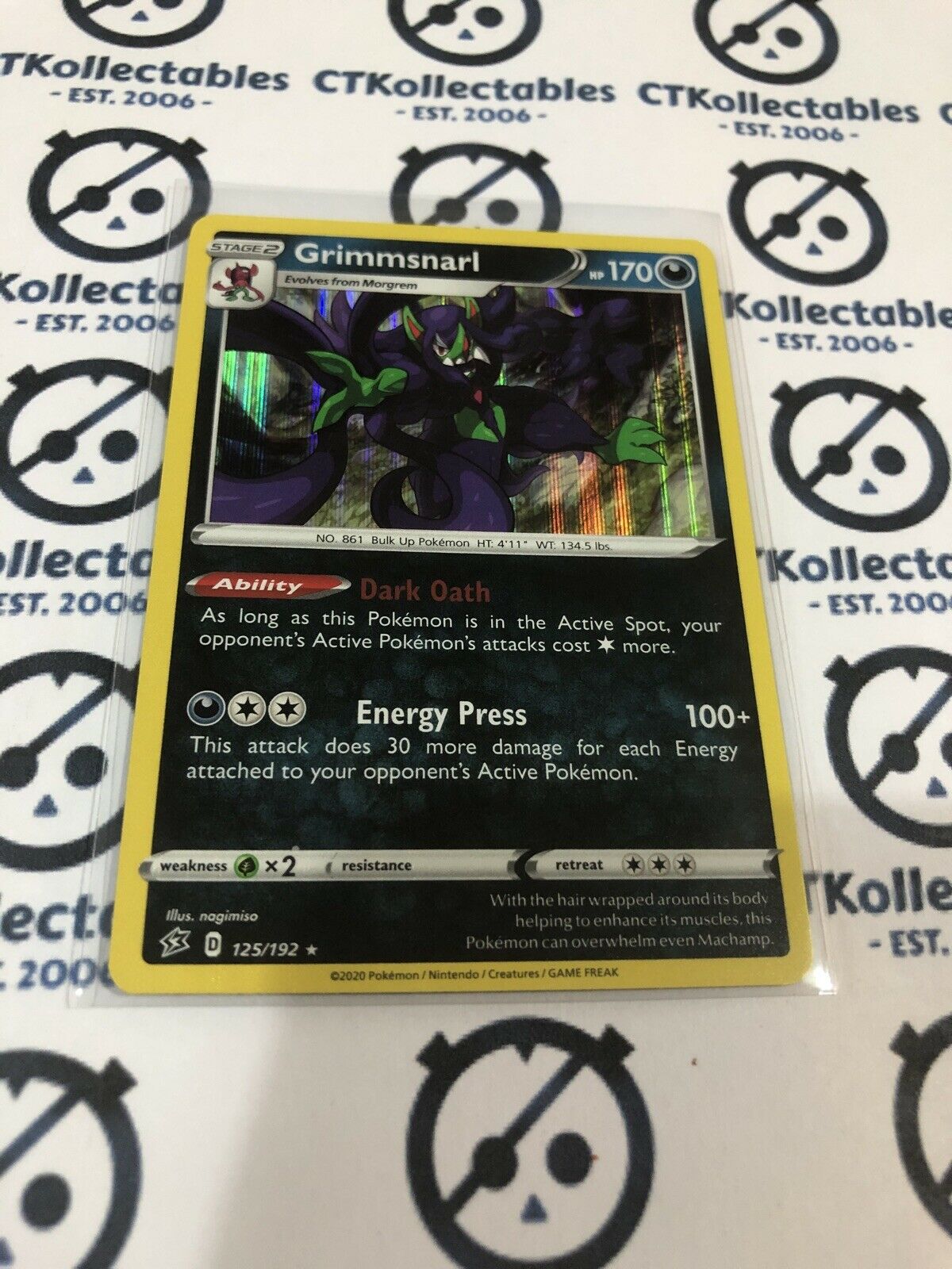 Grimmsnarl #125/192 Holo Rare Pokémon Card Rebel Clash