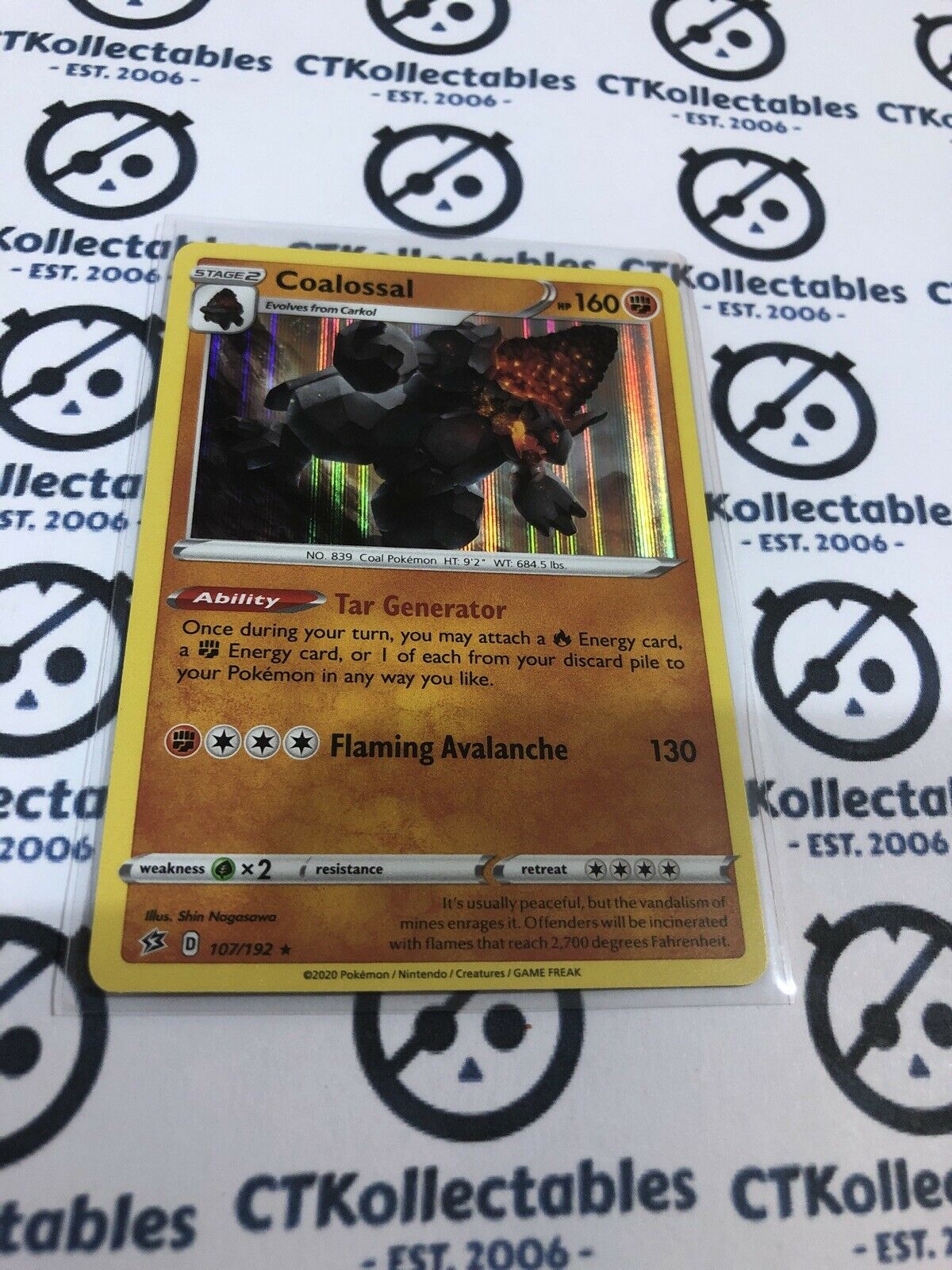 Coalossal #107/192 Holo Rare Pokémon Card Rebel Clash