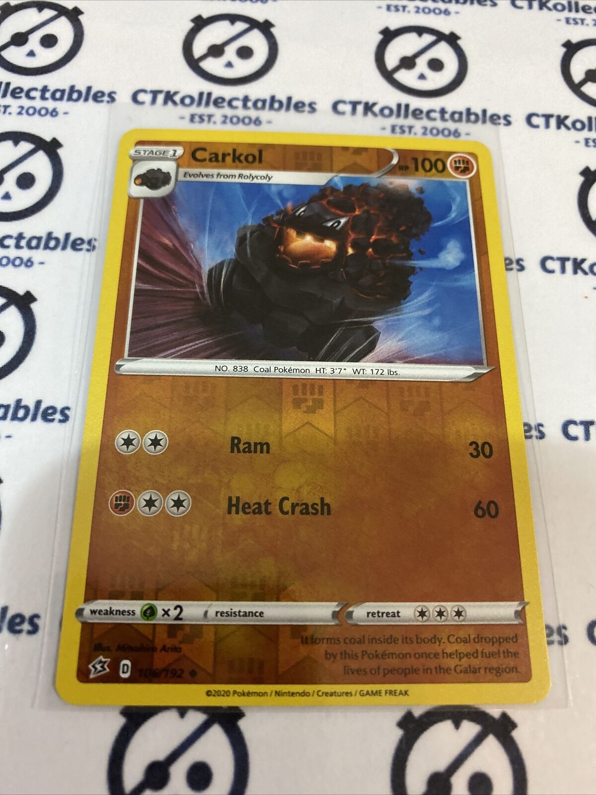 Carkol #106/192 Reverse Holo Uncommon Pokémon Card Rebel Clash