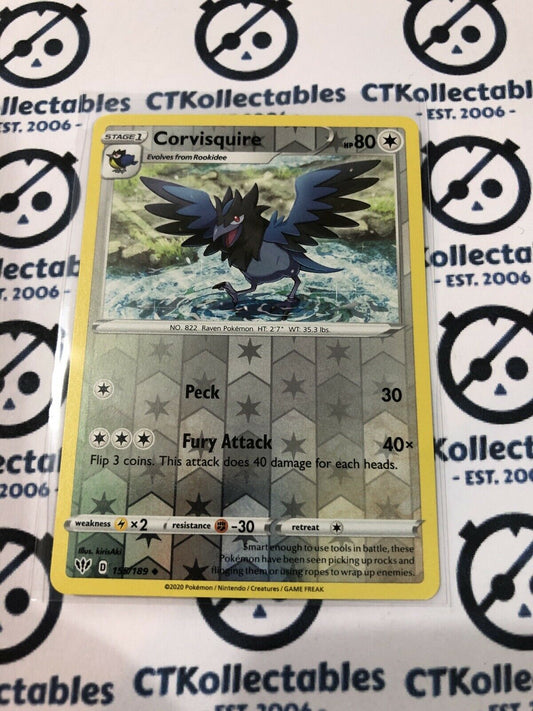 Corvisquire #155/189 Reverse Holo Pokémon Card S&S Darkness Ablaze