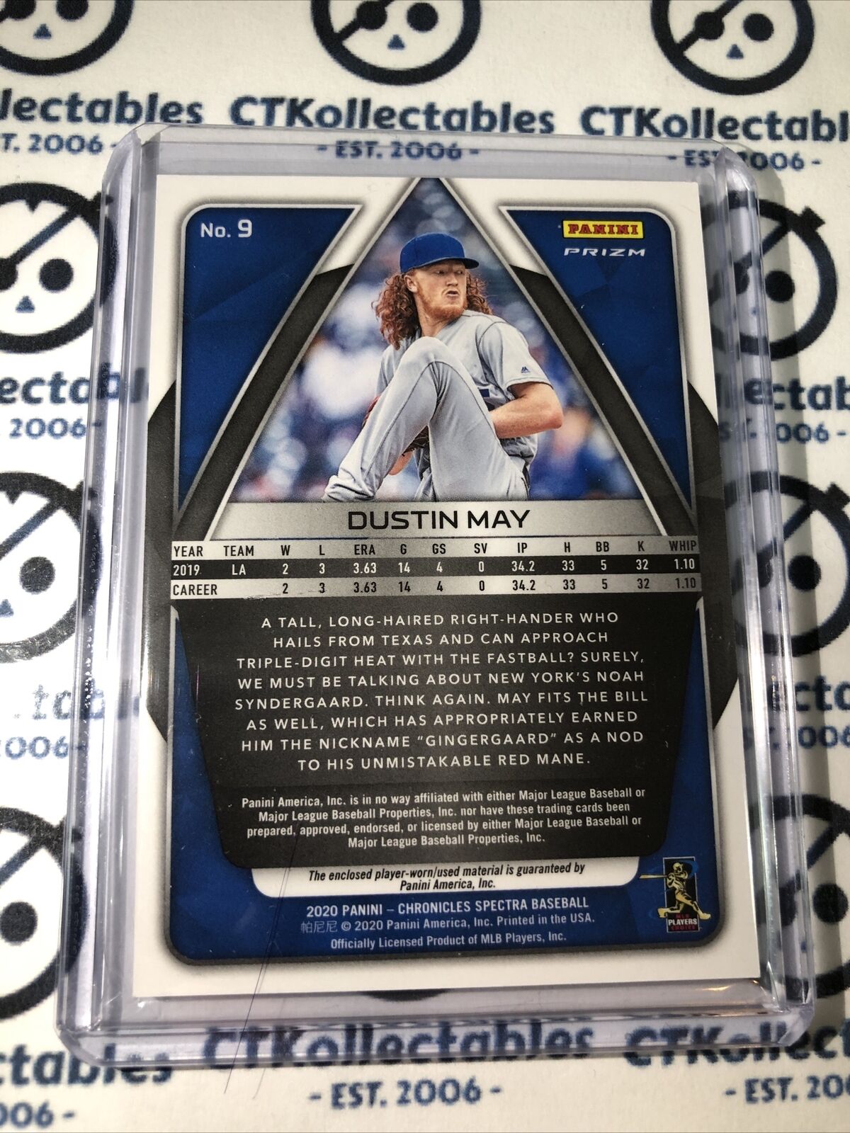 2020 Chronicles Baseball Spectra Dustin May Prizm Patch GU Los Angeles Dodgers