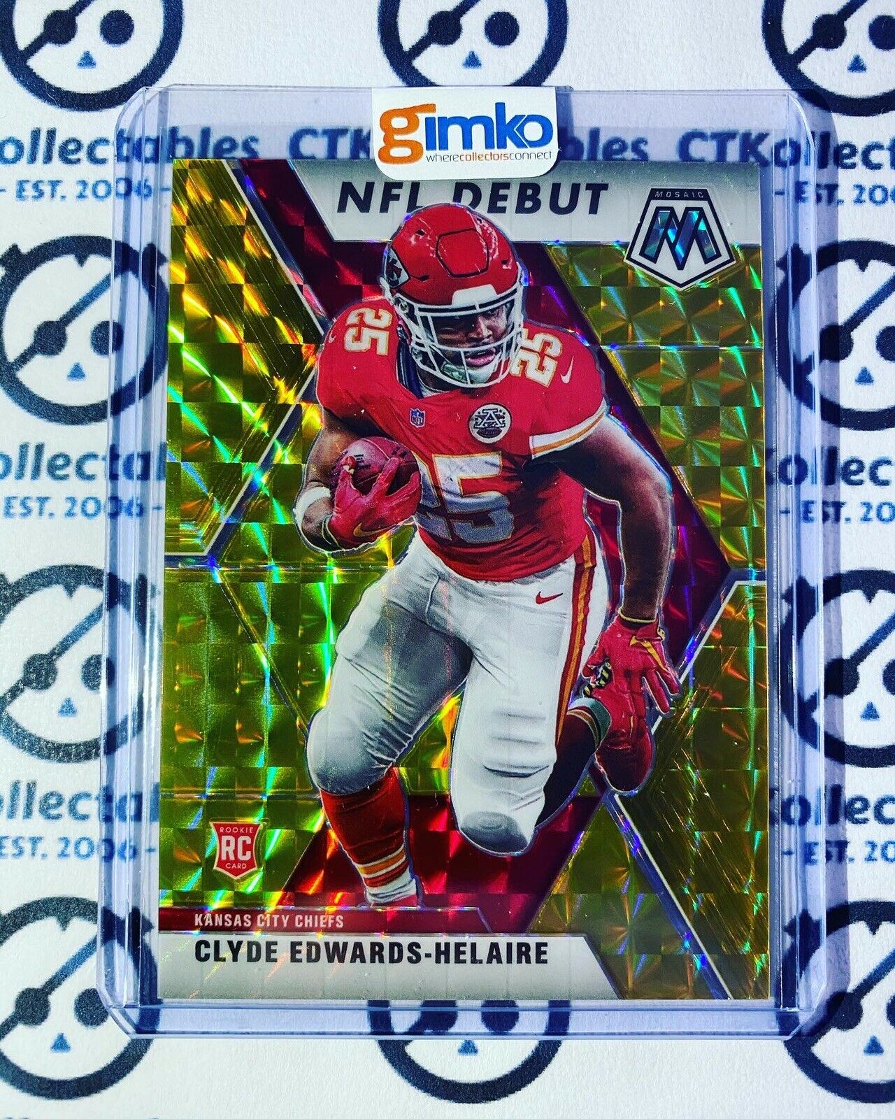 2020 NFL Mosaic Clyde Edwards Helaire NFL Debut Gold Prizm #06/10 Chiefs RC