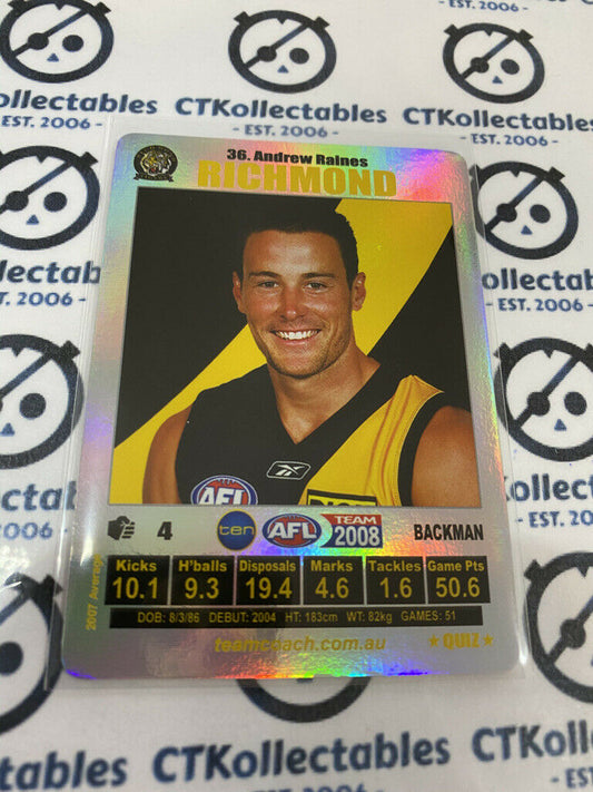 2008 AFL Teamcoach Silver Quiz Card - #36 Andrew Raines