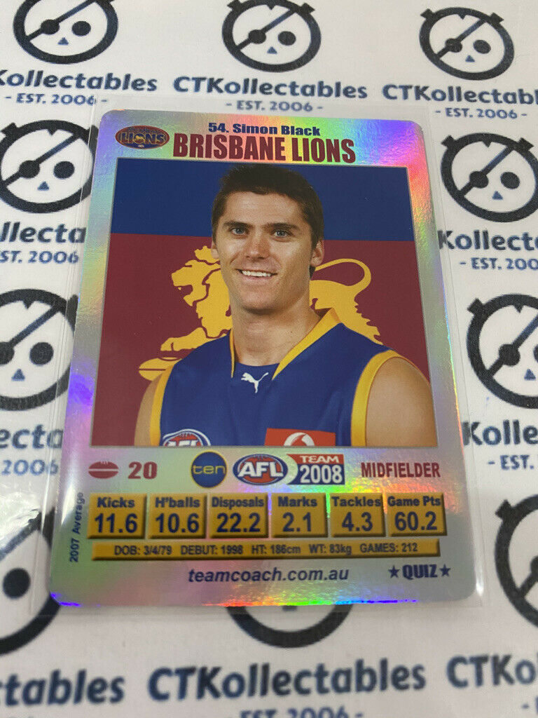 2008 AFL Teamcoach Silver Quiz Card - #54 Simon Black