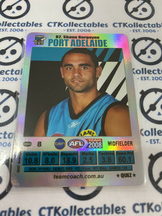 2008 AFL Teamcoach Silver Quiz Card - #82 Shaun Burgoyne