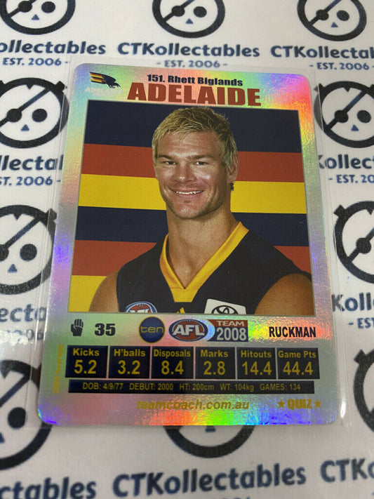 2008 AFL Teamcoach Silver Quiz Card - #151 Rhett Biglands