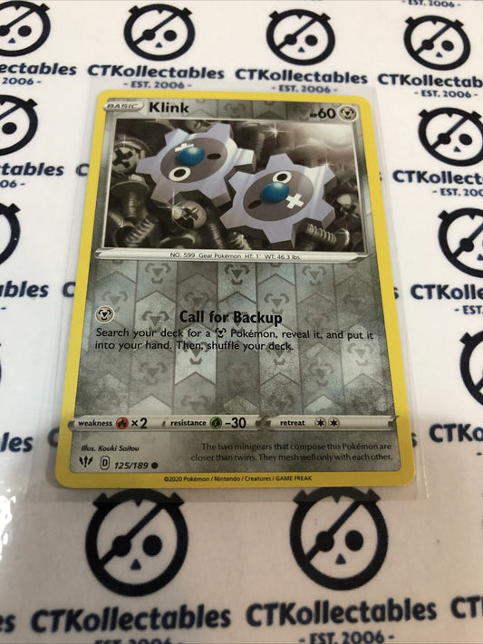 Klink #125/189 Reverse Holo Common Pokémon Card S&S Darkness Ablaze