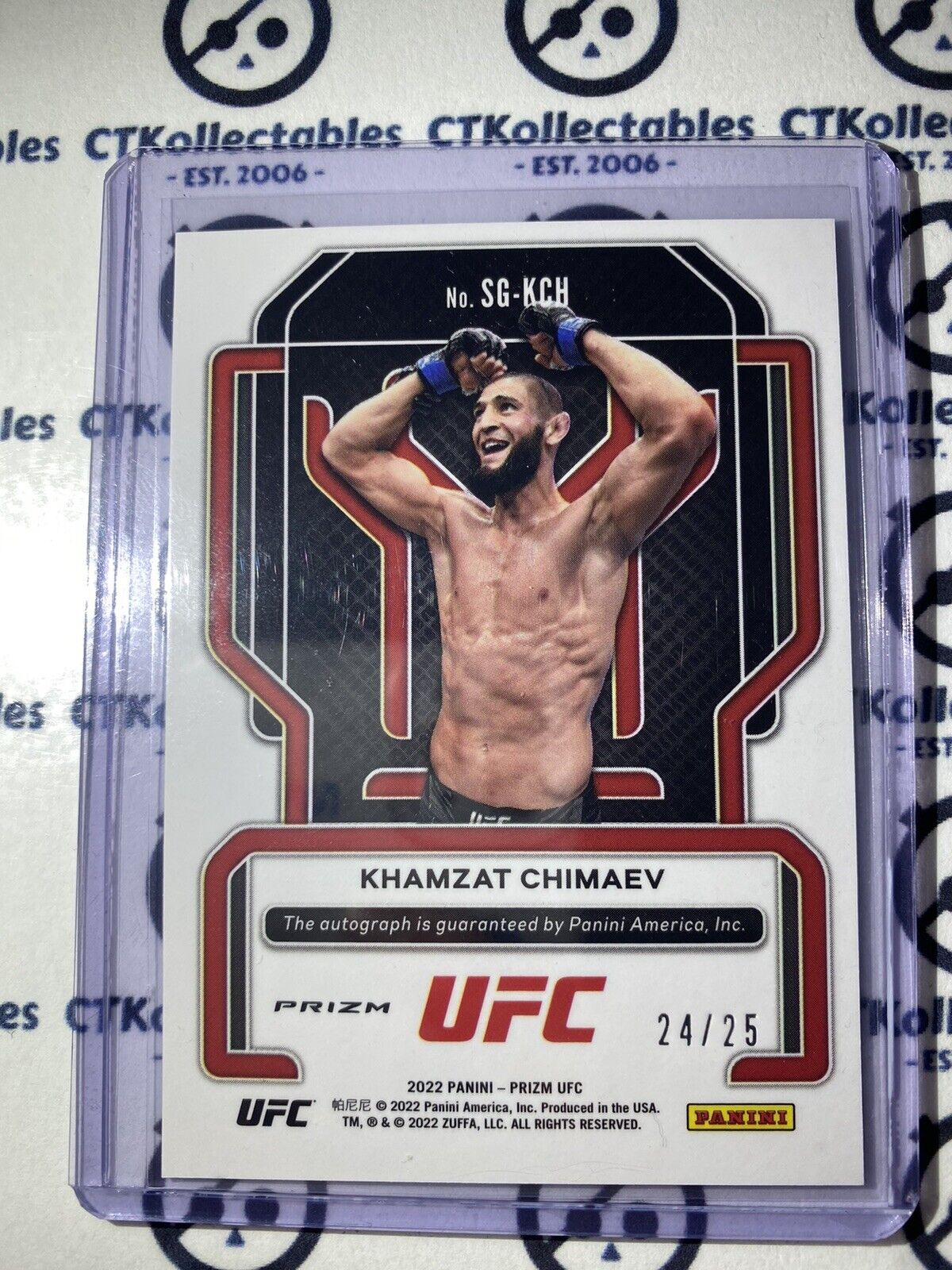 2022 Panini Prizm UFC Khamzat Chimaev Green Pulsar Auto #24/25 Welterweight