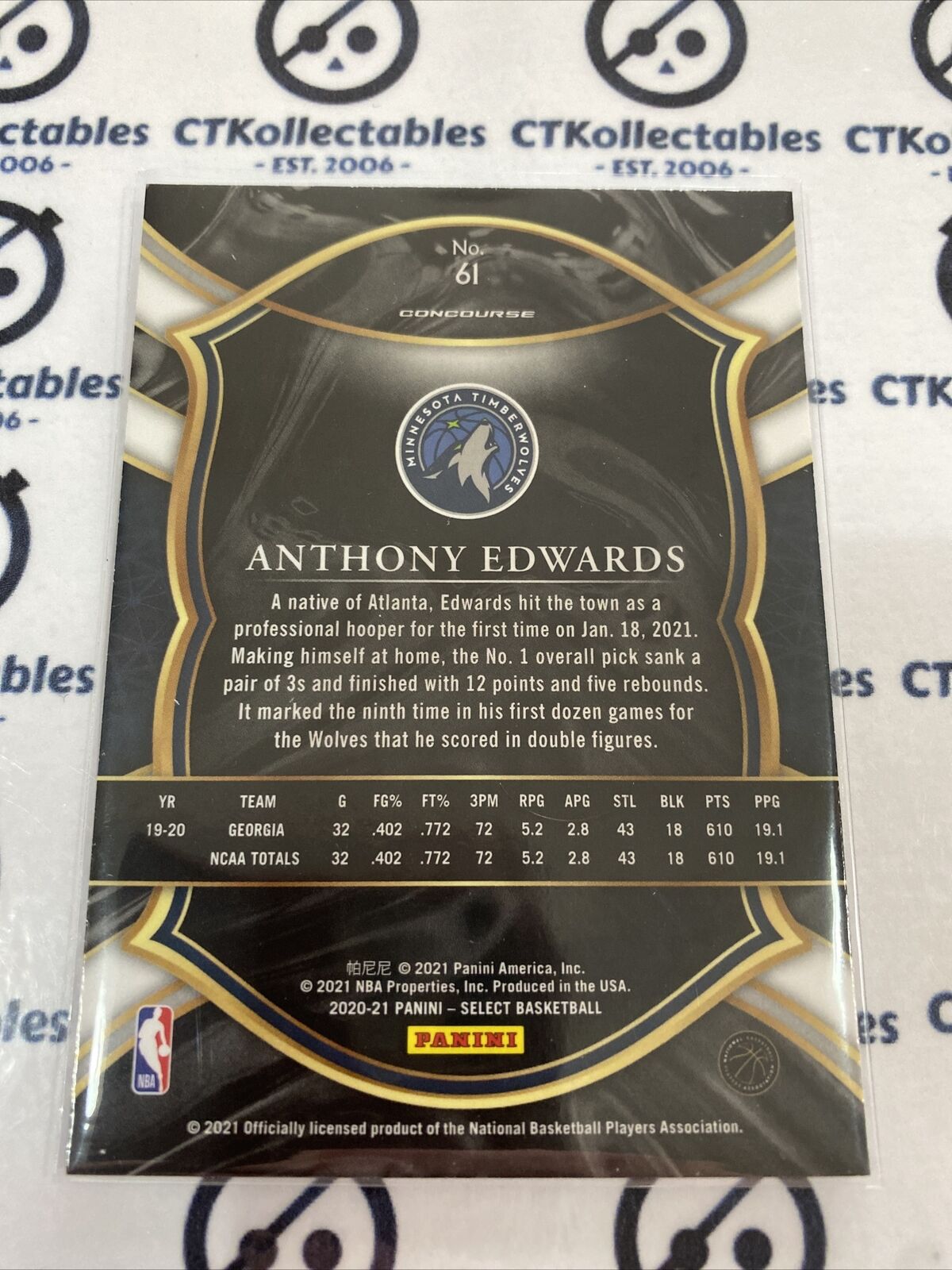 2020-21 Panini NBA Select Anthony Edwards Blue Concourse RC #61 Timberwolves