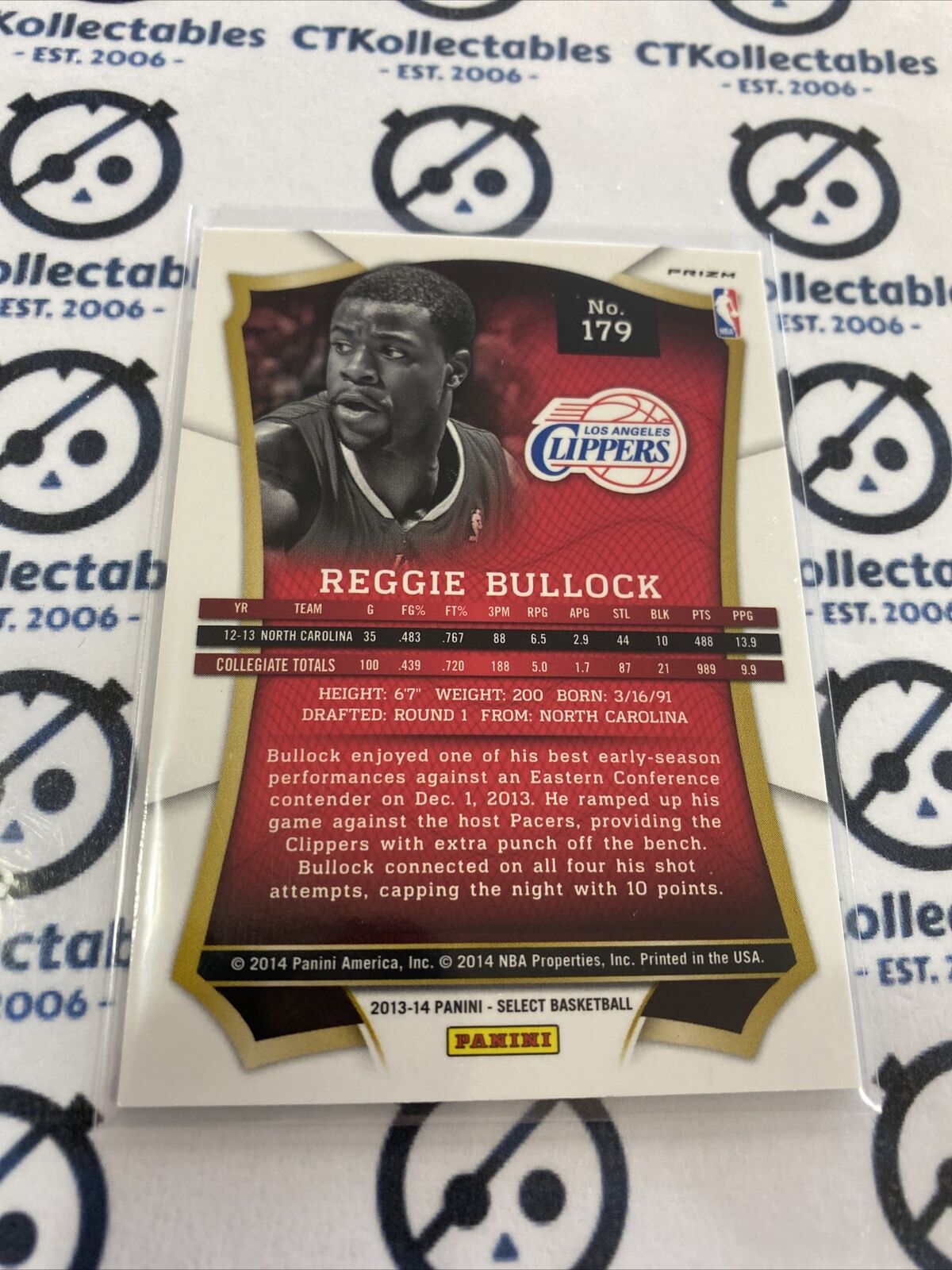 2013-14 Panini Select Reggie Bullock RC #179 Silver Prizm Clippers