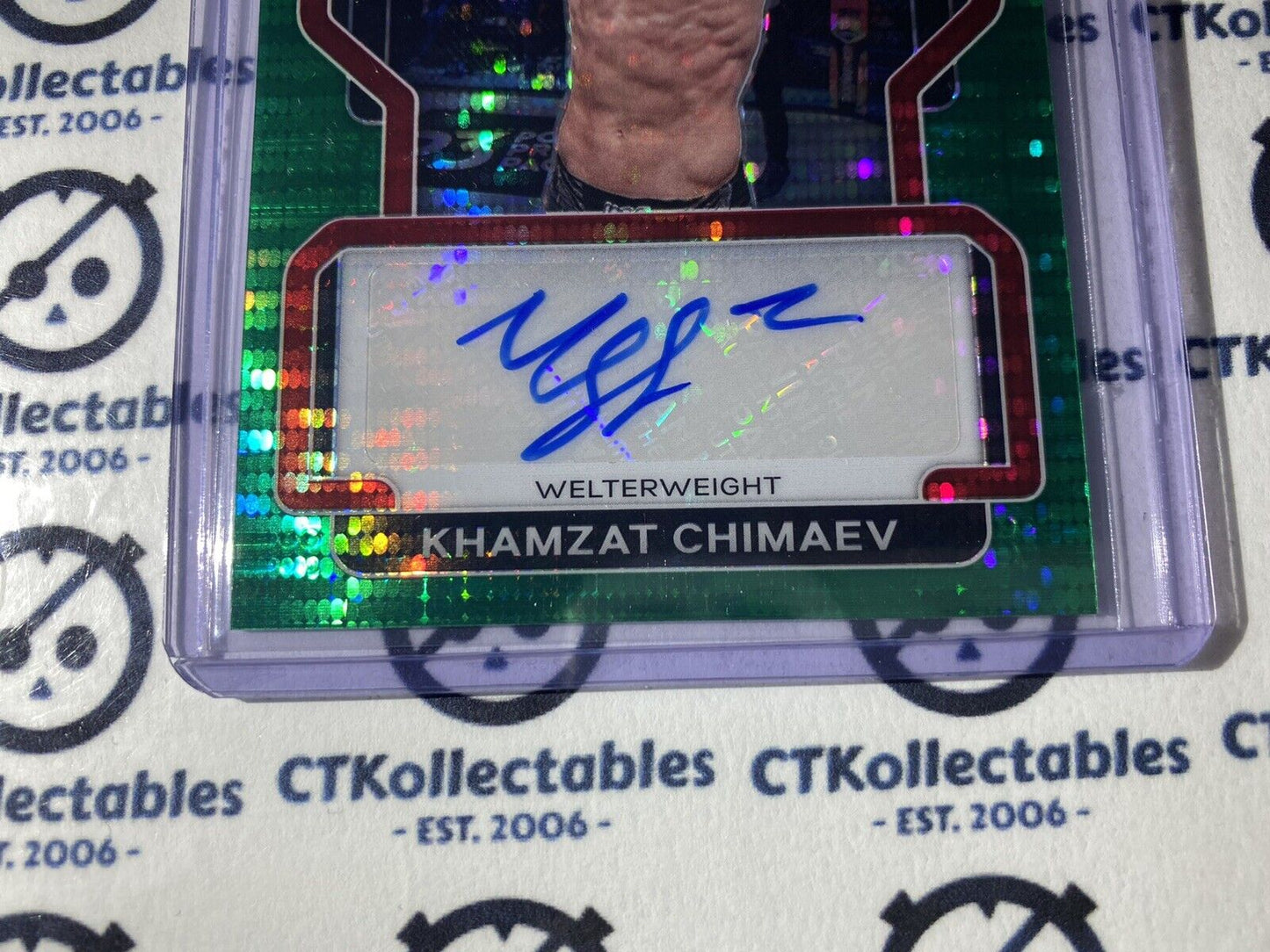 2022 Panini Prizm UFC Khamzat Chimaev Green Pulsar Auto #24/25 Welterweight