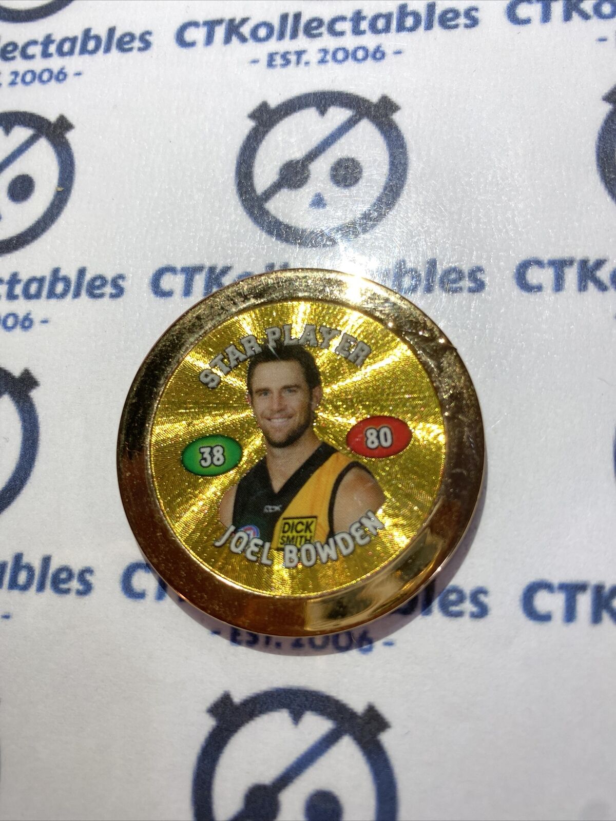 2008 Topps AFL Chipz Joel Bowden Gold Poker Chip