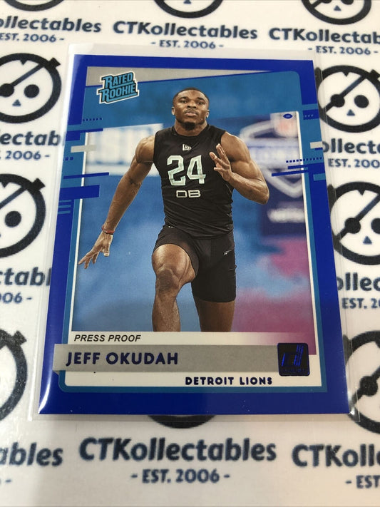 2020 NFL Donruss Blue Press Proof Jeff Okudah Rated Rookie #343 Lions SP