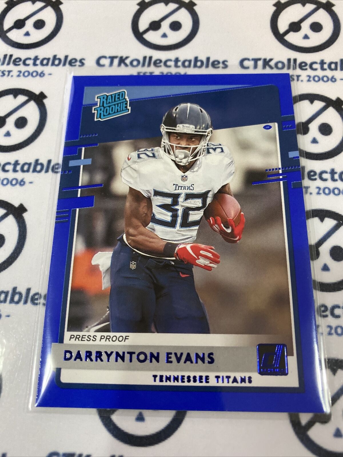 2020 NFL Donruss Blue Press Proof Darrynton Evans Rated Rookie #333 Titans